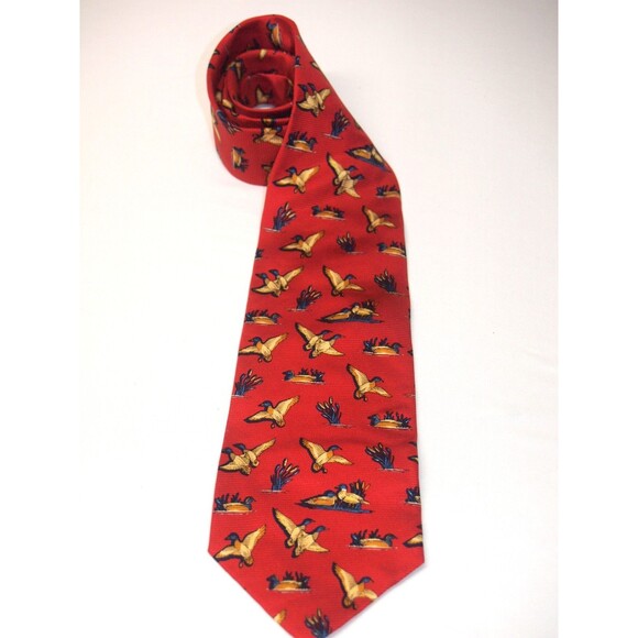 Post And Rail Tie Ducks Duck Hunters Necktie Vintage USA Made Silk 3 3/4" x 58" - Picture 2 of 6